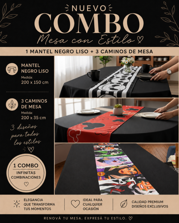 Mantel liso + 3 caminos disney