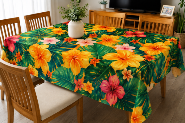 Mantel Tropical Flores fondo naranja